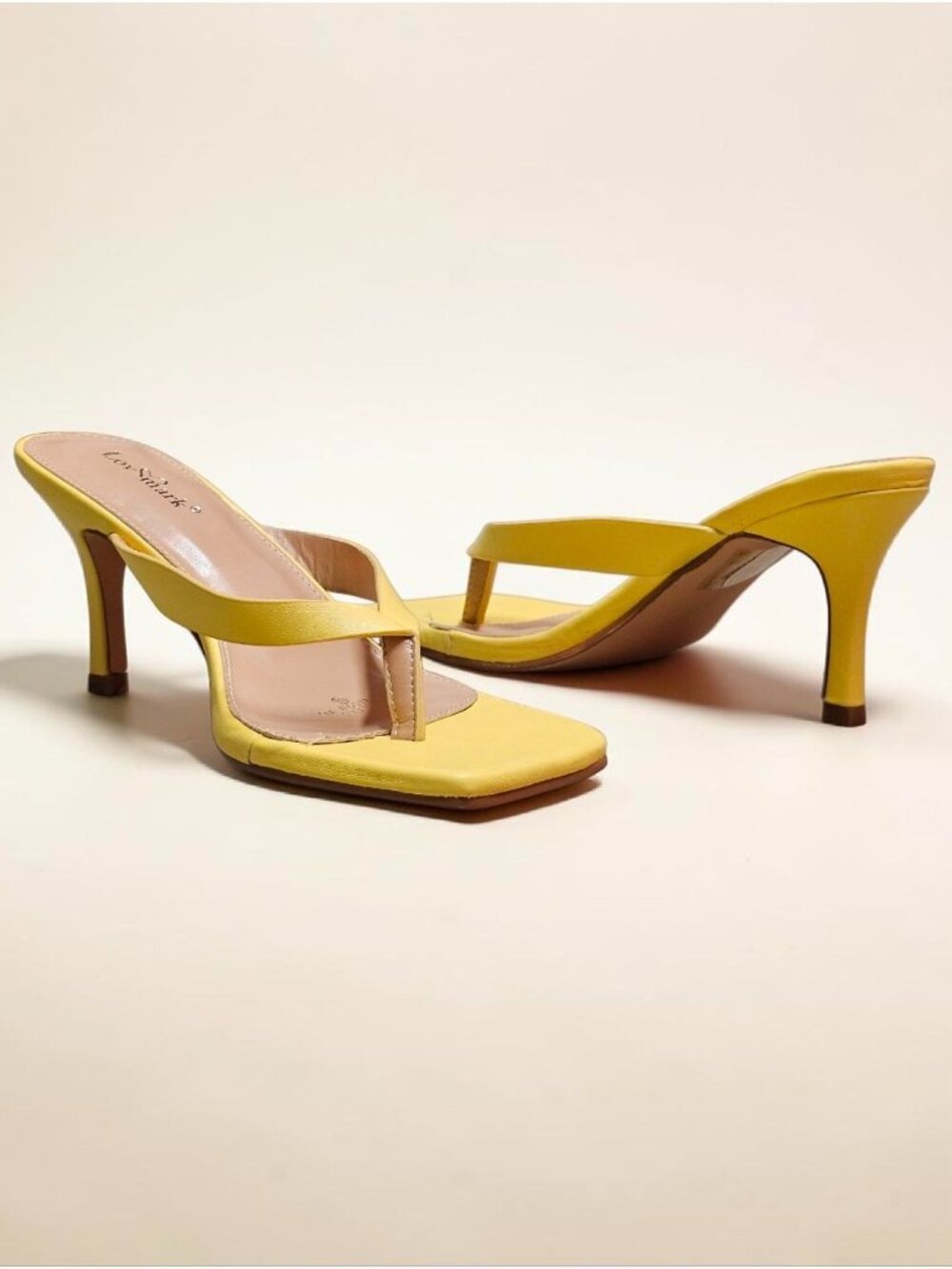 Yellow Square-Toe High-Heel Sandals With Strap Design For Women